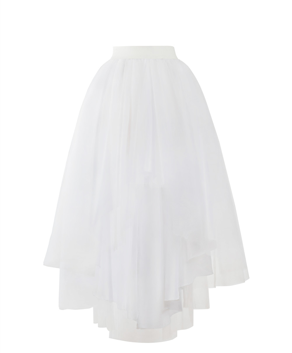 MisShow Gothic Punk Hi-Lo Tulle Maxi Women Skirt Elastic Waist High Low Mesh Net Costume Party Prom Cocktail Long Tutu Dress: WHITE