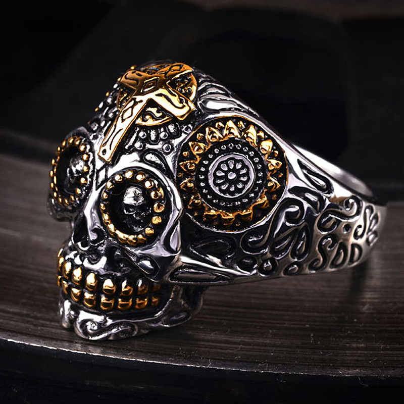 Anillo de calavera de Kapala para hombre, joyería gótica de acero inoxidable 316L, estilo Punk Rock, Hip Hop,