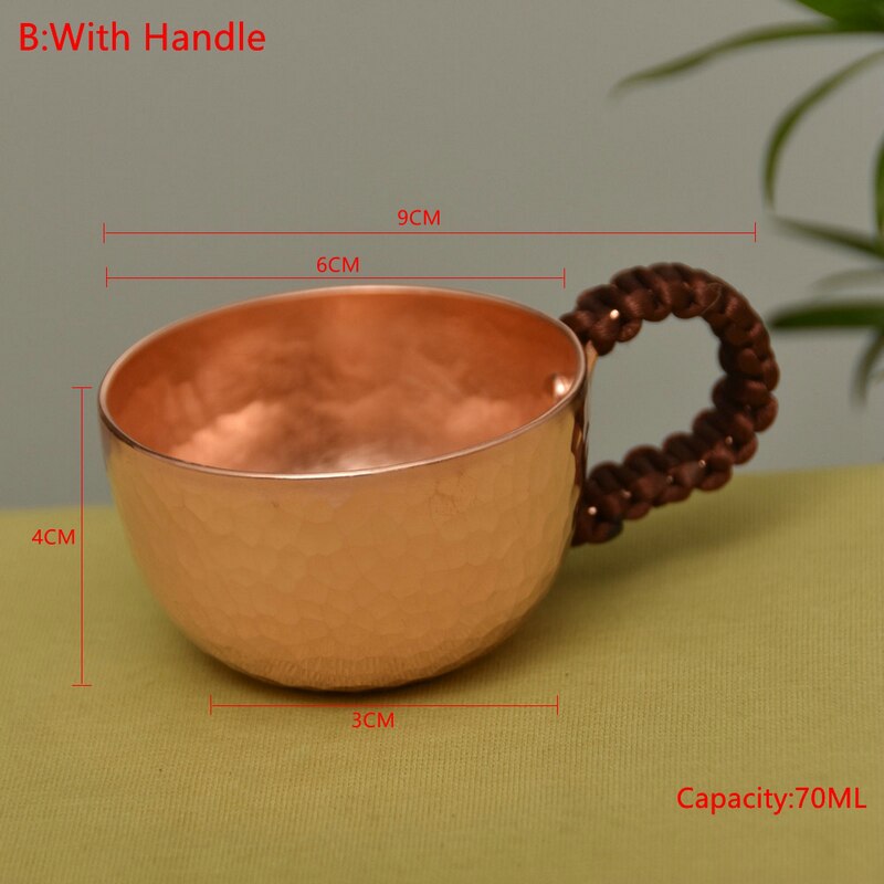 1Pcs Hand Verdikte Zuiver Koper Water Thee Wijn Koffie Cup Set Met Bekerhouder
