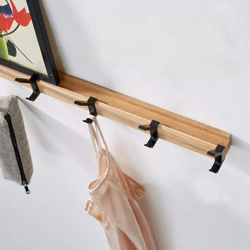Nordischer Wandgarderobenständer mit beweglichen 5-Haken, Aluminium-Kleiderstange für Hütte, Handtuch, Roben, HolzbüGel, Perchero-Möbel
