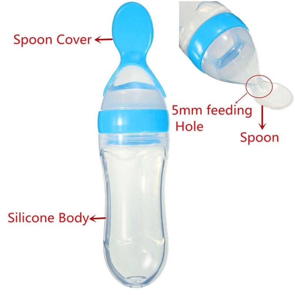 90ml cuillères à presser pour bébé, biberon en silicone, cuillère d'entraînement, céréales pour nourrissons, complément alimentaire, vaisselle sûre