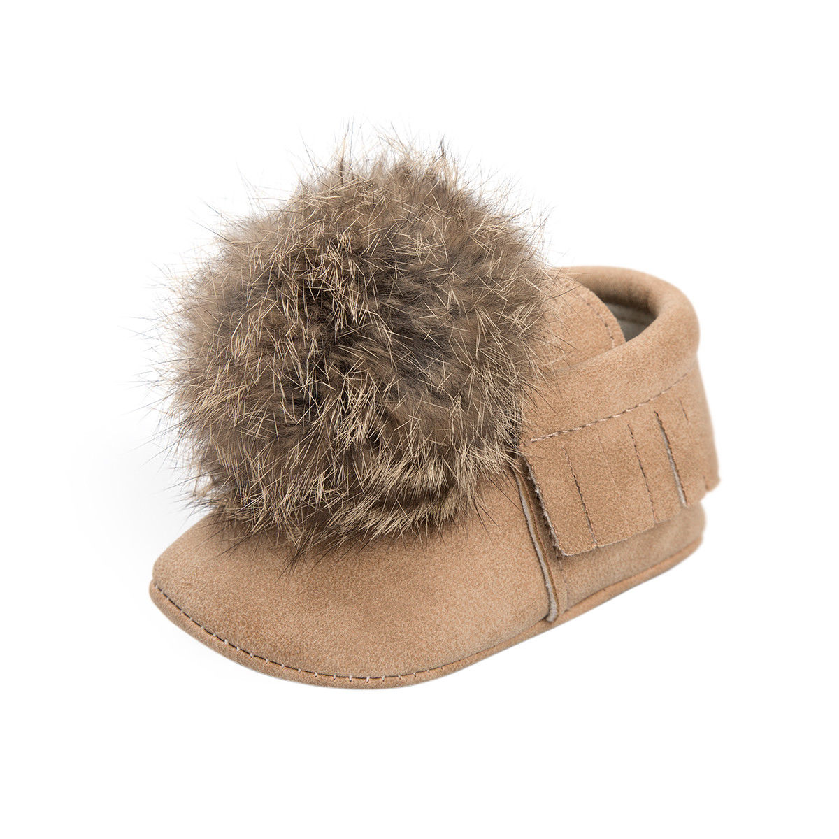 Bebis tjejer härlig söt hårboll vinter varm spädbarn nyfödd enfärgad mjuk tofs fransar plysch mockasin spjälsäng skor 0-18m: B / 13-18 månader