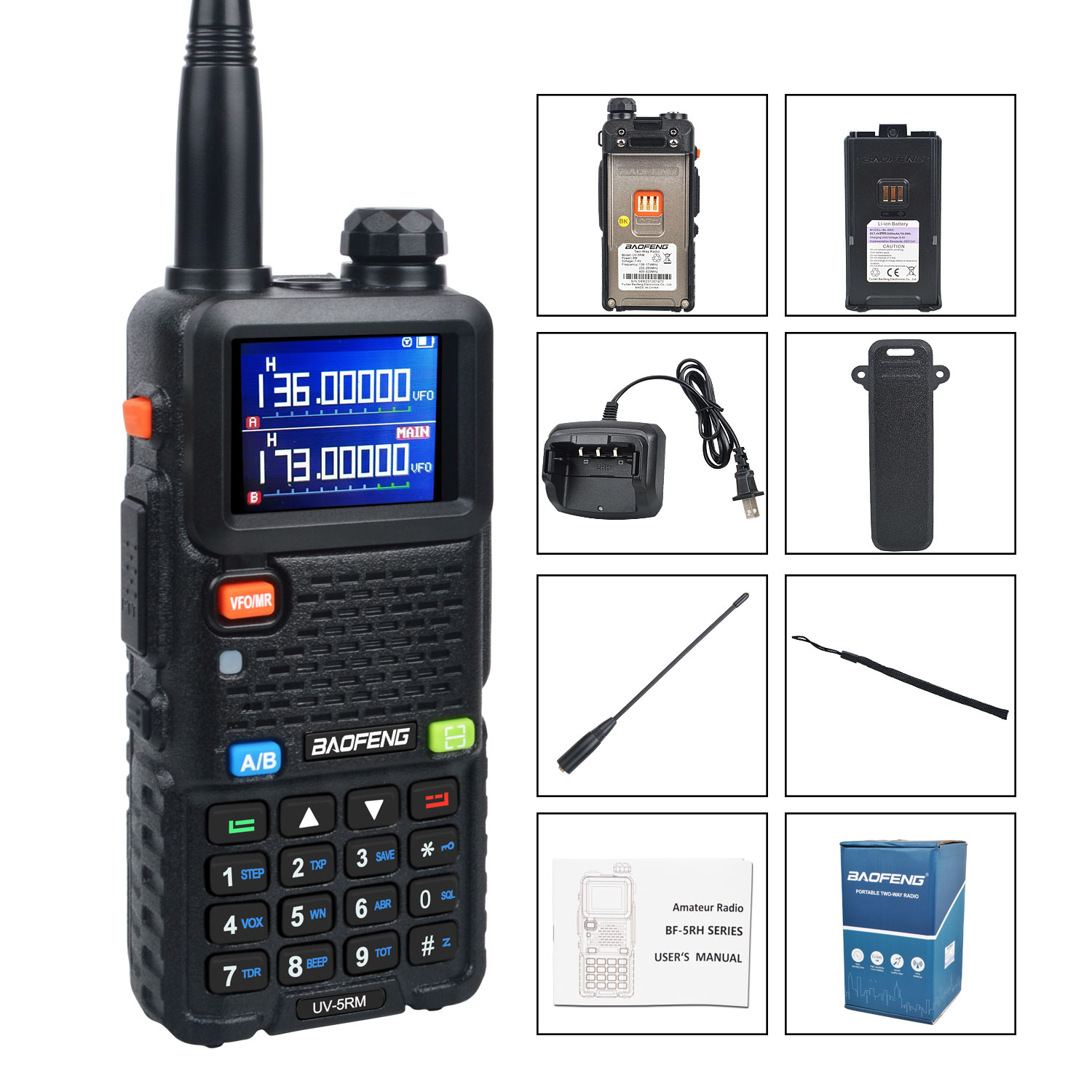 Baofeng UV-5RM Multi Band Walkie Talkie, Air Band, One Key, Cópia de Freqüência Rápida, 8W, Vox Scrambler, Rádio FM, 8W, 999Ch