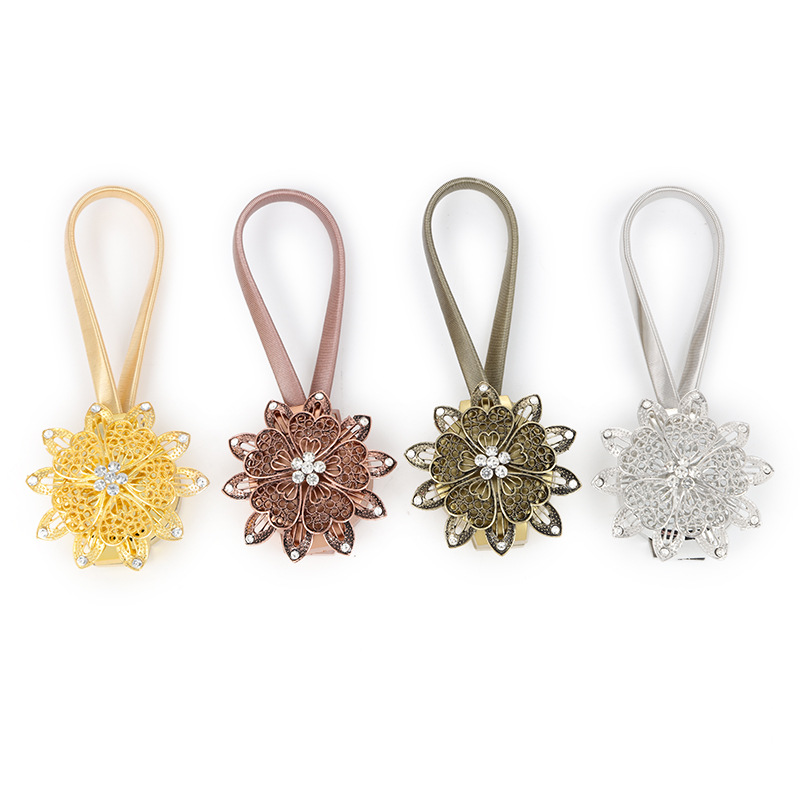 Magnetic Curtain Buckle Flower Decor Window Screening Tieback Clip Retractable Metal Strap Curtains Holder Accessories