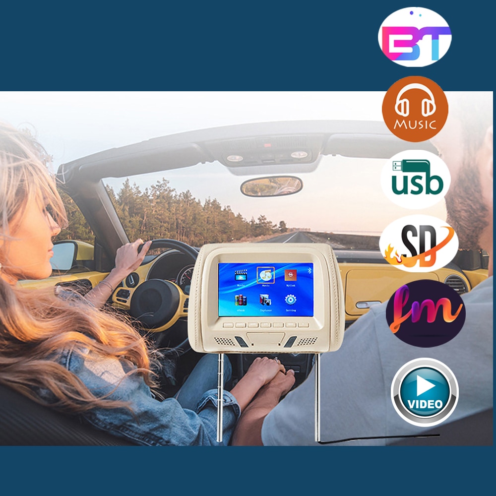 Universal- 7 Zoll Auto Kopfstütze MP4 Kissen Monitor Multimedia Spieler mit Leichter Stecker Adapter USB SD MP5 FM Lautsprecher