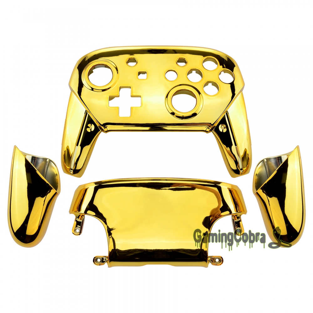 EXtremeRate Frontplatte Backplate Gehäuse Shell Cover mit Griffe Ersatz für Nintendo Schalter Pro Controller: Chrome Gold