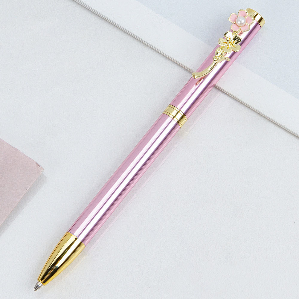 1 Piece Pearl Flower Metal Ballpoint Pen Stationery: WHITE