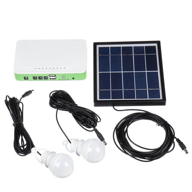 Solar Power LED Lighting System Portable Generator Solar-Panel Kit Camping Hiking Emergency Home Light with 2 LED Lamps