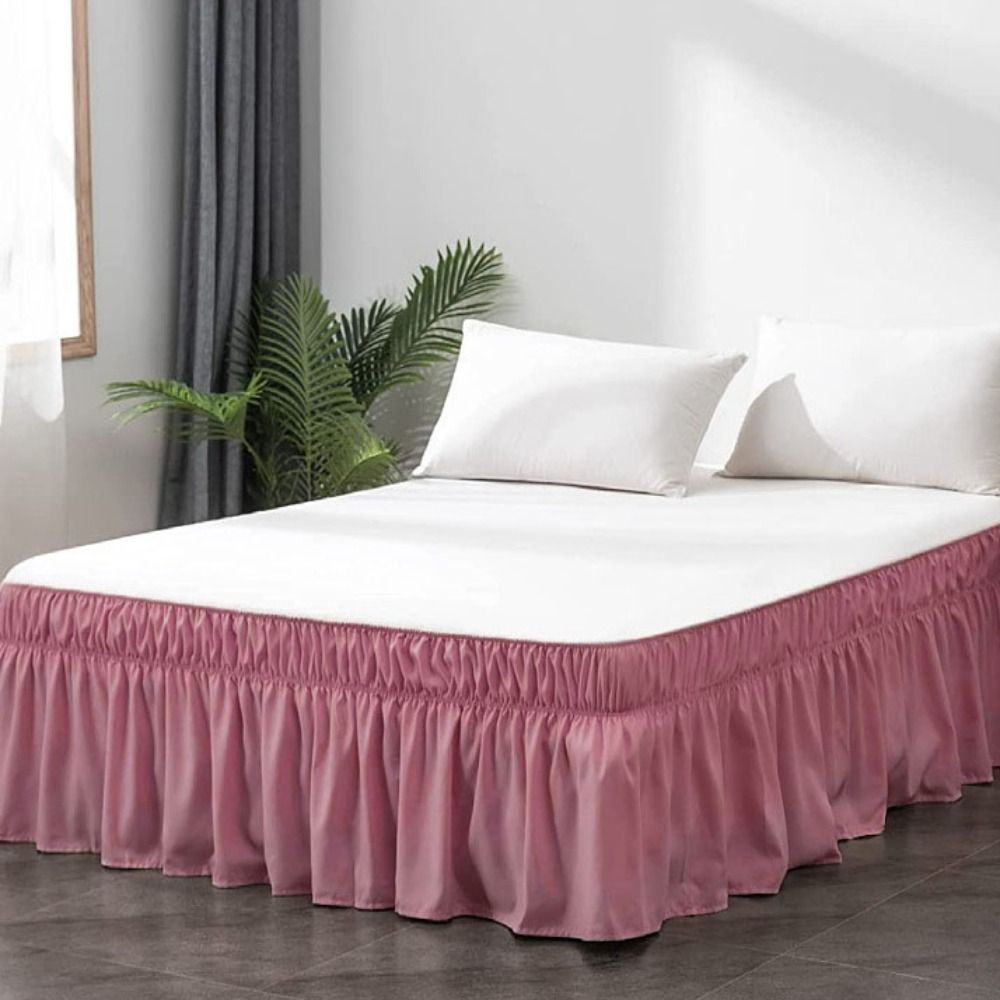 Household Wrap Around Style Bed Skirt Ruffles Solid Color Bed Dust Cover Elastic Fade Resistant Bed Protector Bedroom
