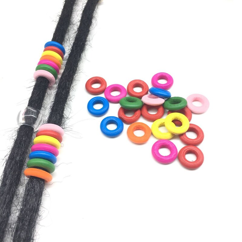 Houten Dreadlock Kraal 20 stks Mix Kleur Dreadlock Manchetten Kralen-Dread Haar Kralen 7mm Gat Houten Haar dreadlocks kralen Kleurrijke