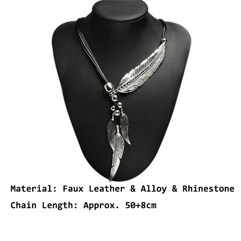 Simple Classic Pendant Necklace Feather Necklace Long Sweater Chain Statement Jewelry Choker Necklace For Women Leaf Chocker: 9