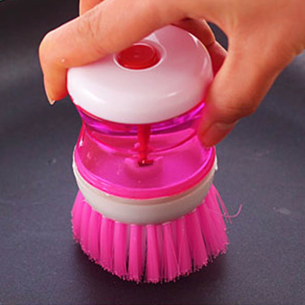 Kitchen Dish Brush With Liquid Soap Dispenser Plastic Pot Dish Cleaning Brush Home Cleaning Products Kitchen Washing Utensils: Pink