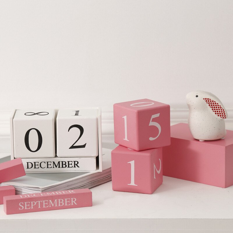 Wooden Perpetual Calendar Wooden Desk Block Calendar-Permanent Block Month Date Display Home Office Decoration