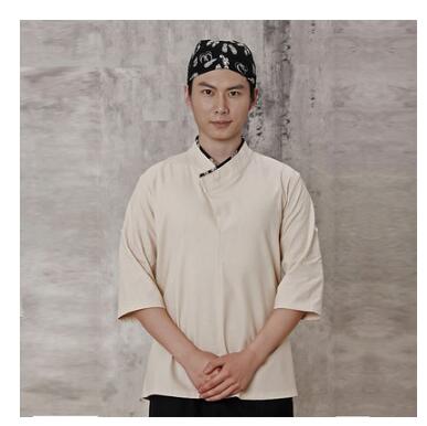 Japanese kimono Restaurant waitress uniform Sushi chef uniform Kimono Tops: Beige / L