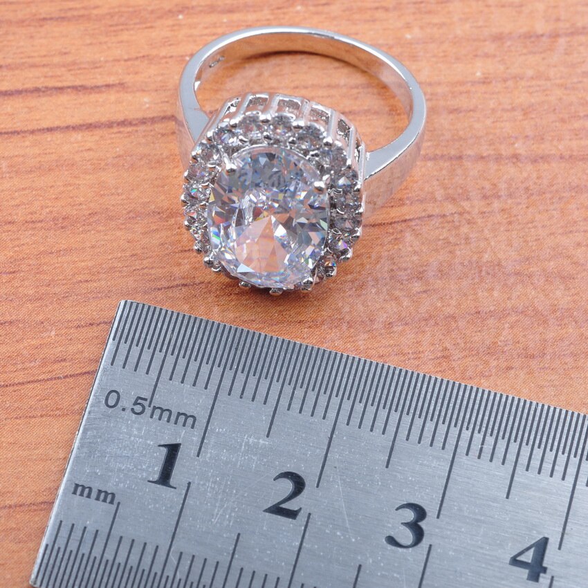 Zilver Kleur Sieraden Sets Bruiloft Set Mode Witte Zirconia Engagement Sieraden Oorbellen Ketting Ringen JS0463