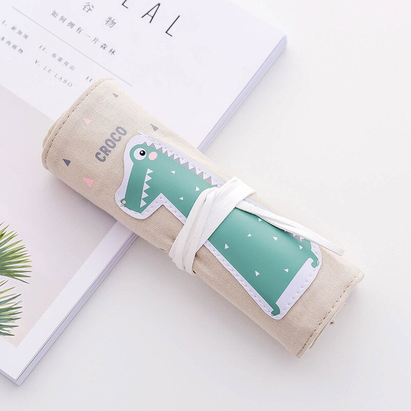 Estuche de lápices de unicornio para niñas, niños, lápices escolares enrolladas, bolsa de lápices, pluma portátil, caja de suministros para la escuela, Material Escolar: crocodile