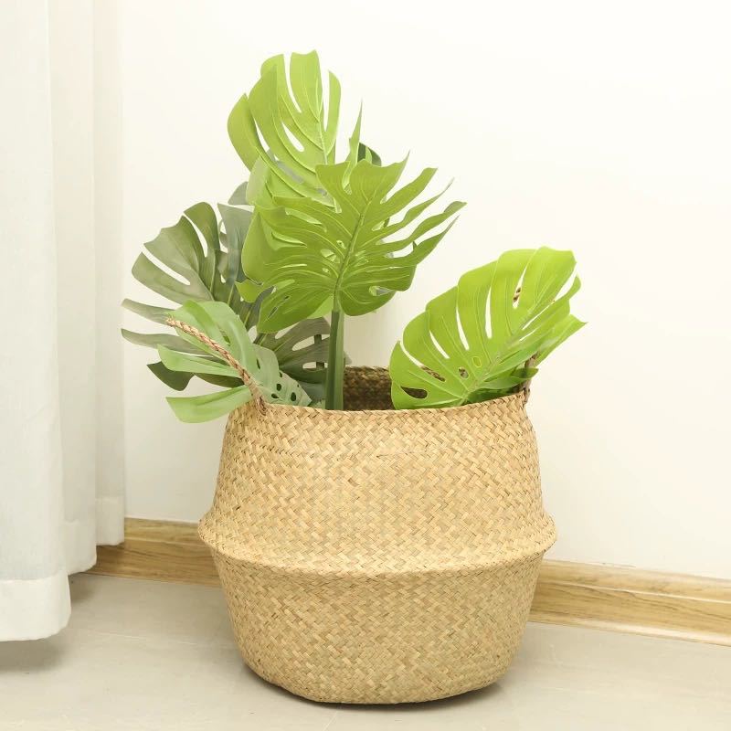 Panier de rangement pliable en osier naturel et noir