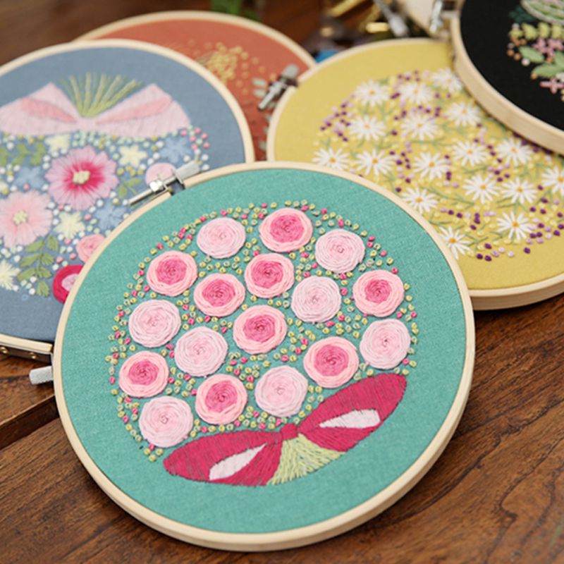 Conjunto de cintas de bordado de flores de estilo europeo, manualidades de punto de cruz para principiantes, adorno de bordado cosido a mano para el hogar