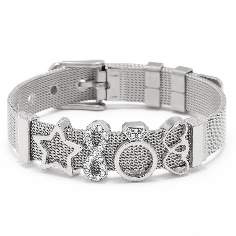 Baopon bedel sieraden zilverkleurige roestvrijstalen mesh armbandenset eenhoorn toren fijne armbanden voor vrouwen: M013