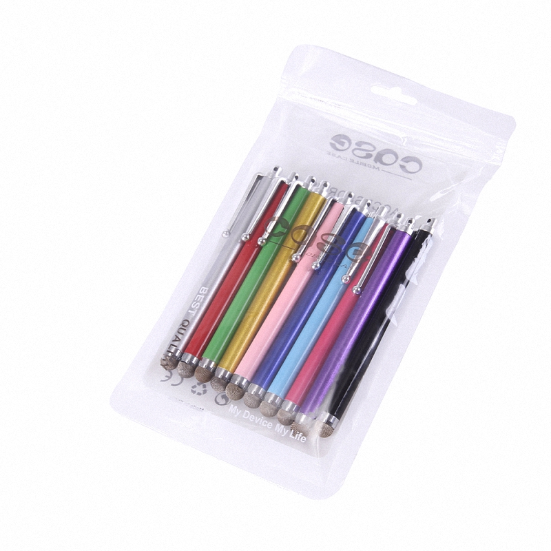 10 stks/pak Metalen Capacitieve Touch Pen Stylus Scherm Fiber Capacitieve Doek Voor Telefoon Tablet Laptop + Zip Bag: Default Title