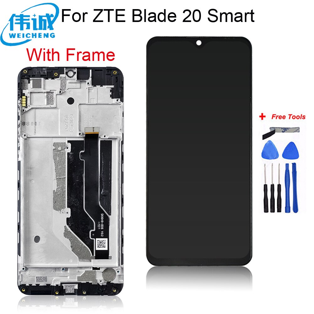 Zte blade 20:lle smart  v1050 lcd-näyttö ja kosketusnäyttö digitoijan anturikokoonpano+kehys zte 20 smart  v2050: lle