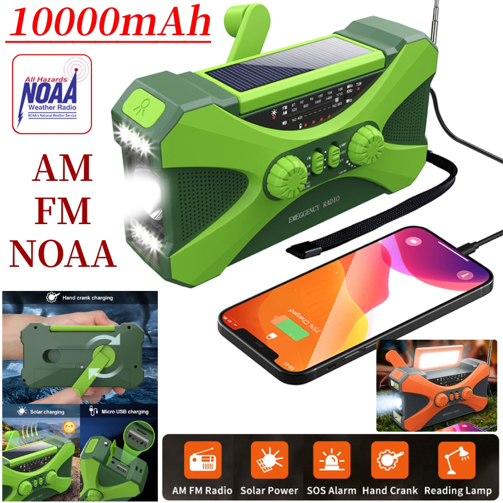 10000mAh wielofunkcyjne Radio korba ręczna Solar USB do ładowania FM AM WB NOAA światła awaryjne LED latarka latarka