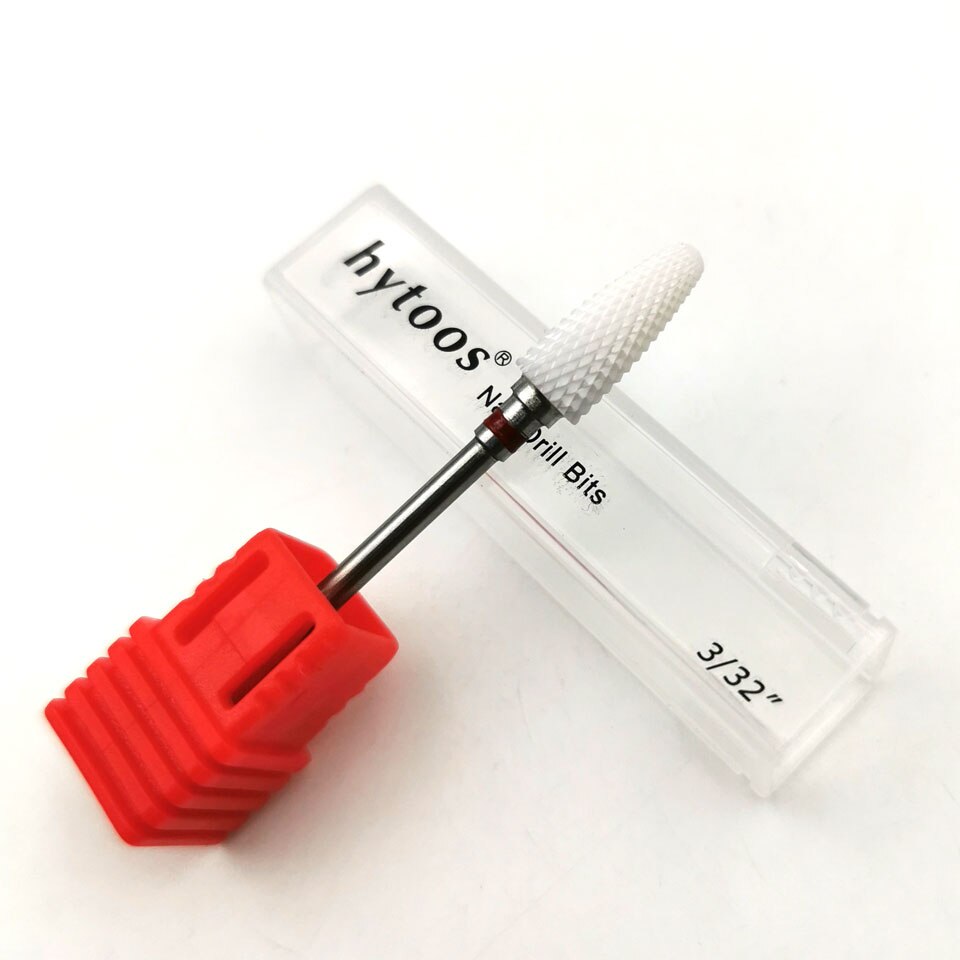 Brocas para uñas de cerámica blanca con llama de HYTOOS brocas para manicura de rebabas de cerámica rotativas de 3/32 "para taladrar uñas herramientas eléctricas