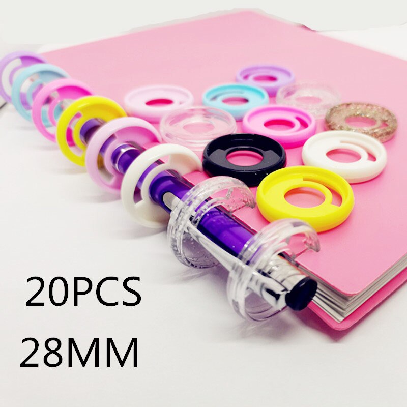 Anneau de reliure en plastique multifonction, 20 pièces, 28mm, trou rond, peut transporter un disque de reliure pour stylo, fournitures de reliure pour ordinateur portable à feuilles mobiles