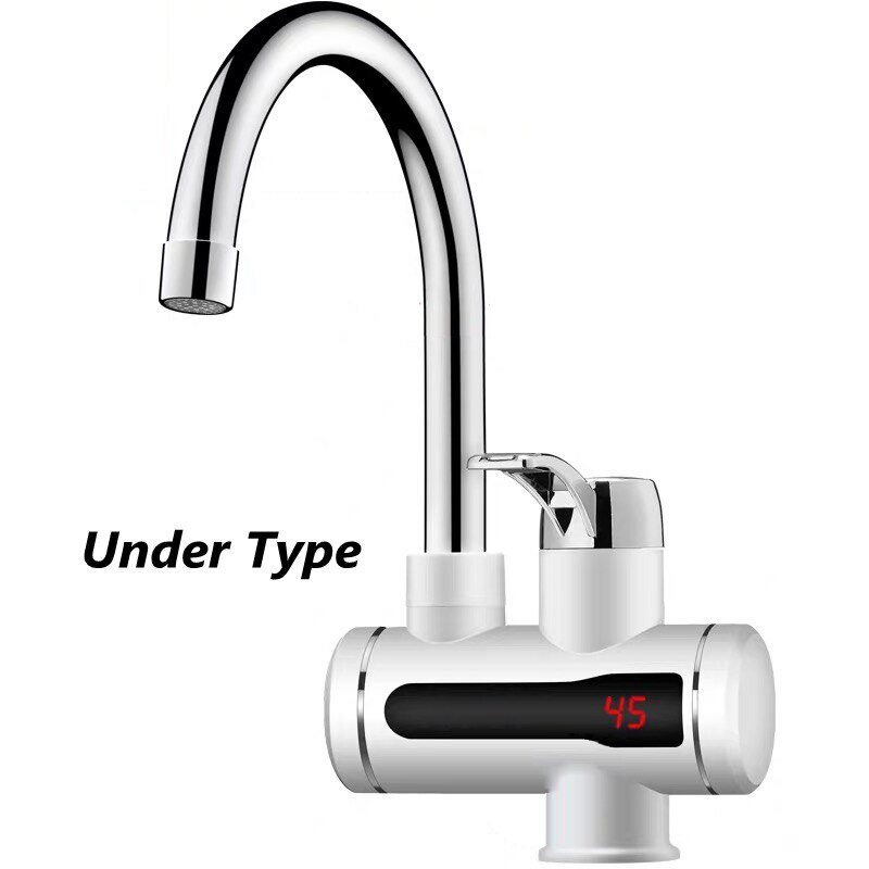 DMWD Electric Instant Water Faucet Stainless Steel Water heater Tankless Tap LED Temperature Display For Kitchen shower: White under type