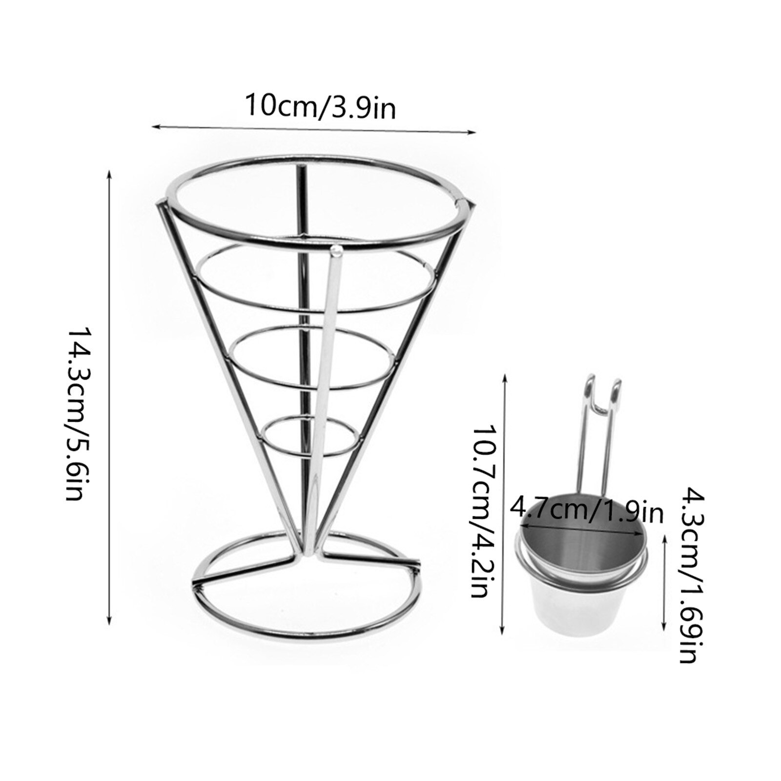 25#Stainless Steel Colanders French Fries Stand Snacks Display Pizza Cone Holder Fries Baskets Sauce Salad Cup Kitchen Tool