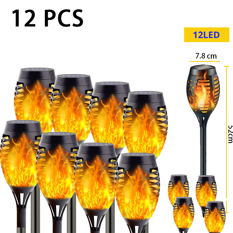 12Pcs Solar Flame Torch Lights Optional Flickering Light Waterproof Garden Decoration Outdoor Lawn Path Yard Lamps: Yellow