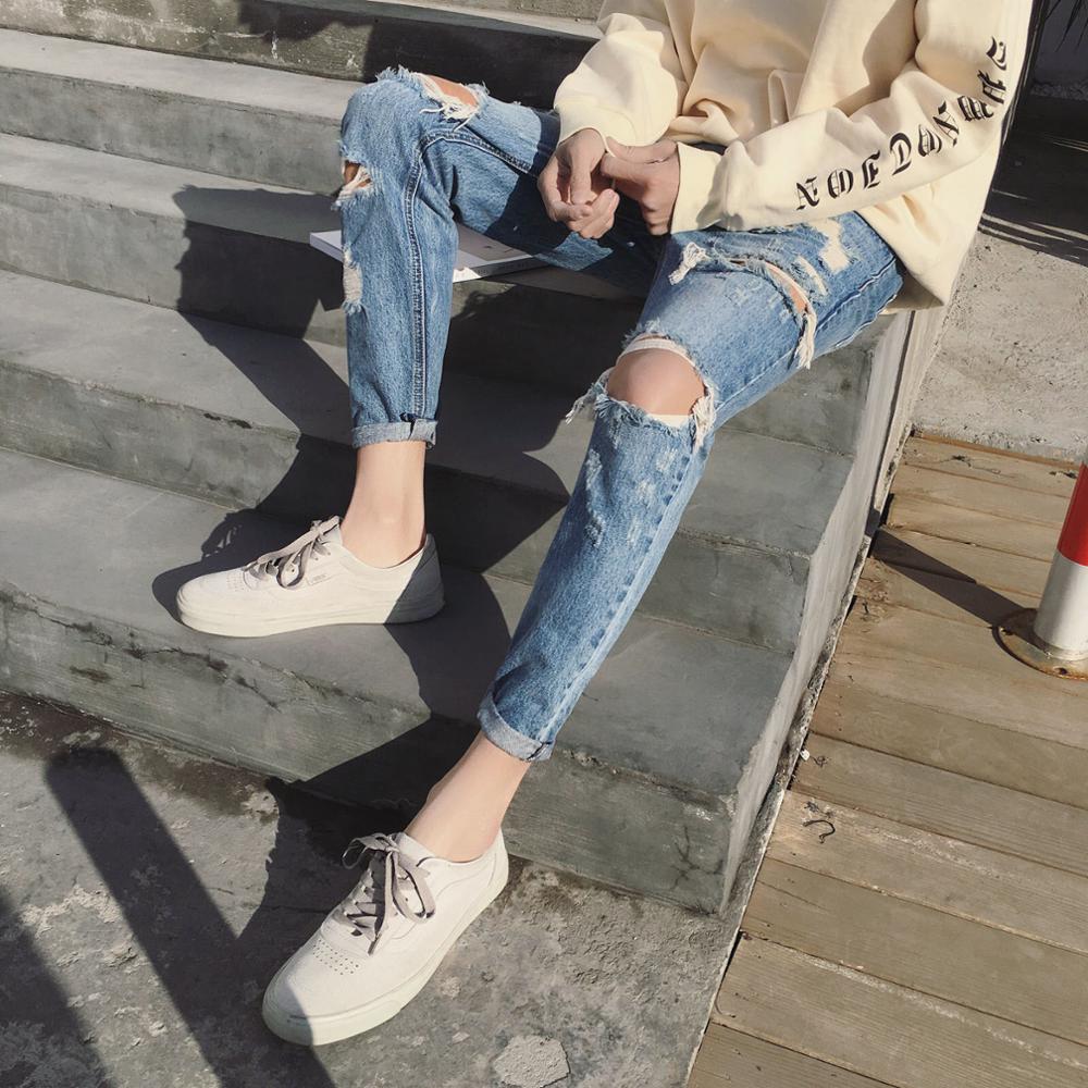 Pantalones vaqueros rasgados de de verano para hombre, pantalones delgados de estilo coreano de estilo hip hop