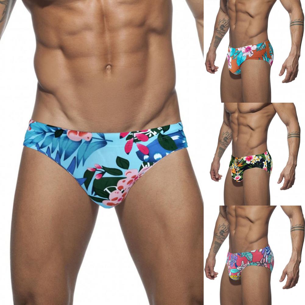 Trendy Men Swimming Trunks Floral Print Swimming Shorts Elastic Colorful Quick Dry Swimming Shorts