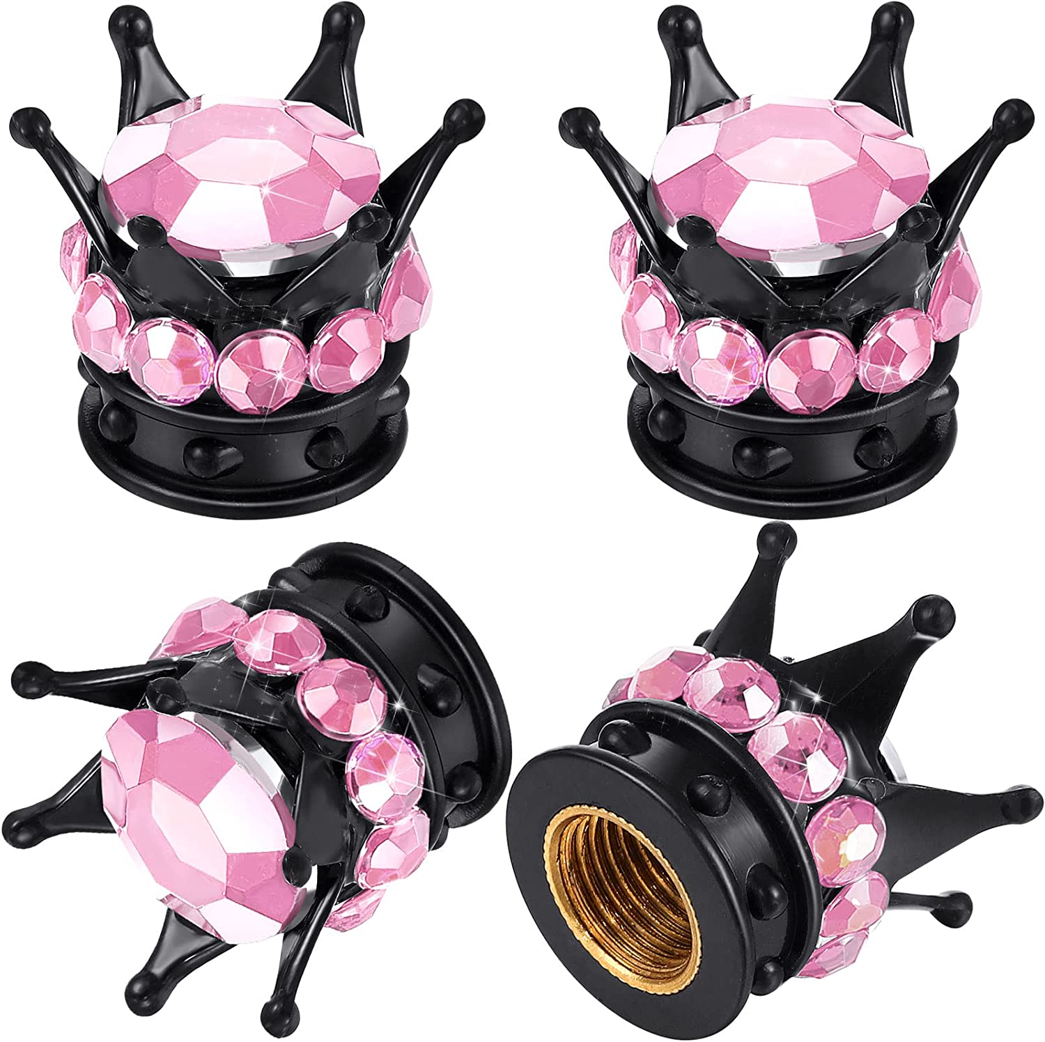 4 Pcs Crown Tire Valve Stem Caps Bling Crystal Rhinestone Universal Chrome Crown Vehicle Car Tire Caps Covers Autos Accesorios: MULTI