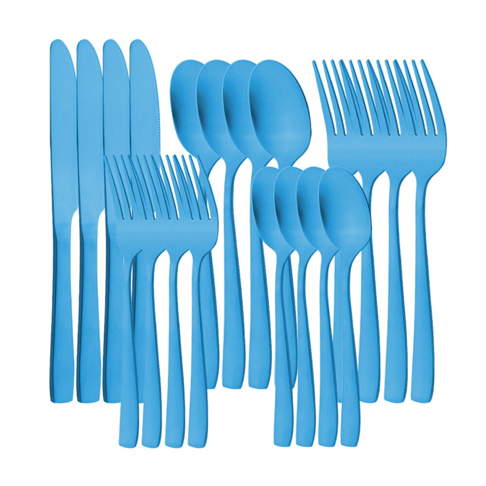 Couverts en acier inoxydable, 20 pièces, noir mat, service de table, couteau à dîner, fourchette à Dessert, cuillère, vaisselle de table, couverts de cuisine pour la maison: Blue