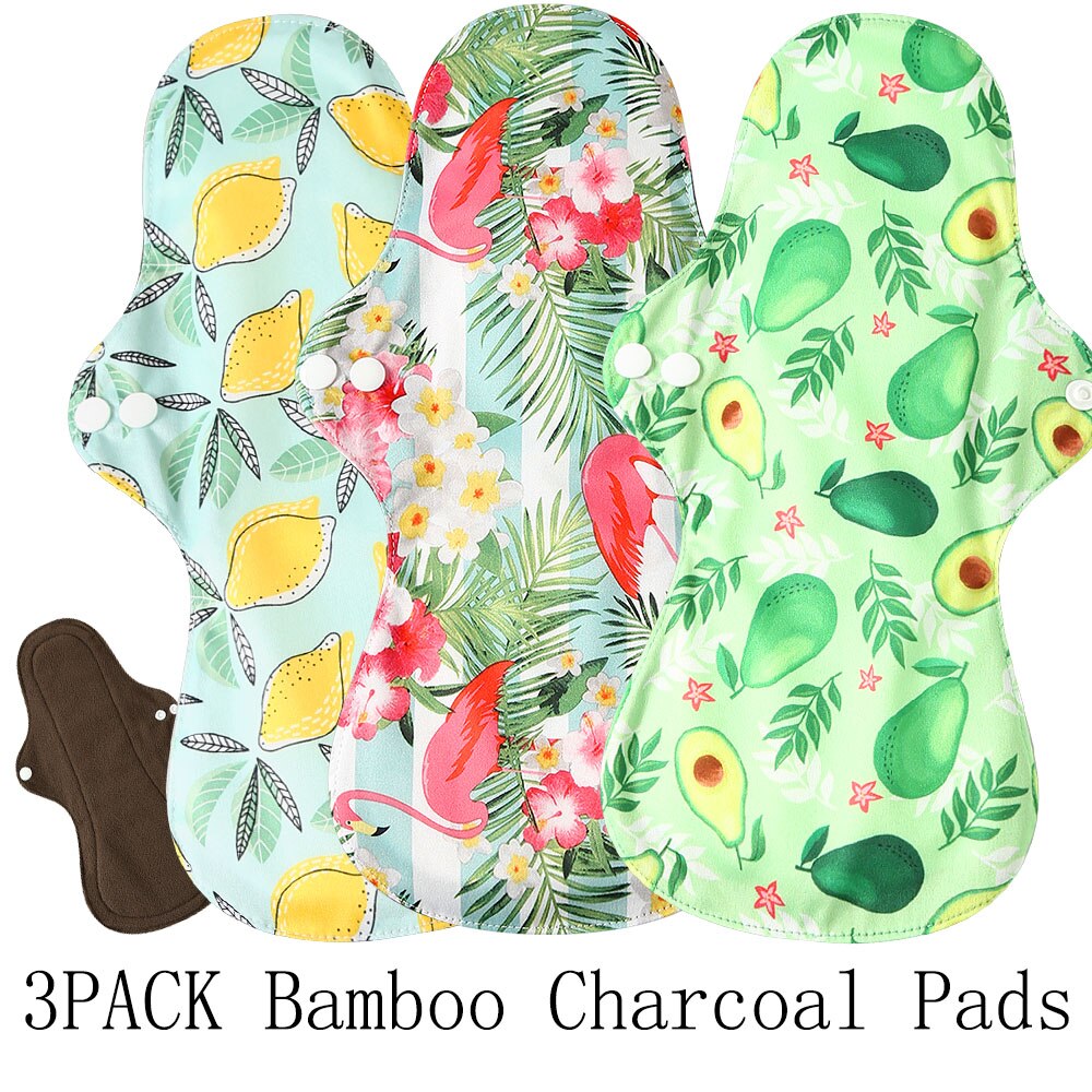 Compresas menstruales de carbón de bambú reutilizables, compresas sanitarias de flujo pesado, lavables, para uso nocturno, Extra grandes, 2 uds.: 666872