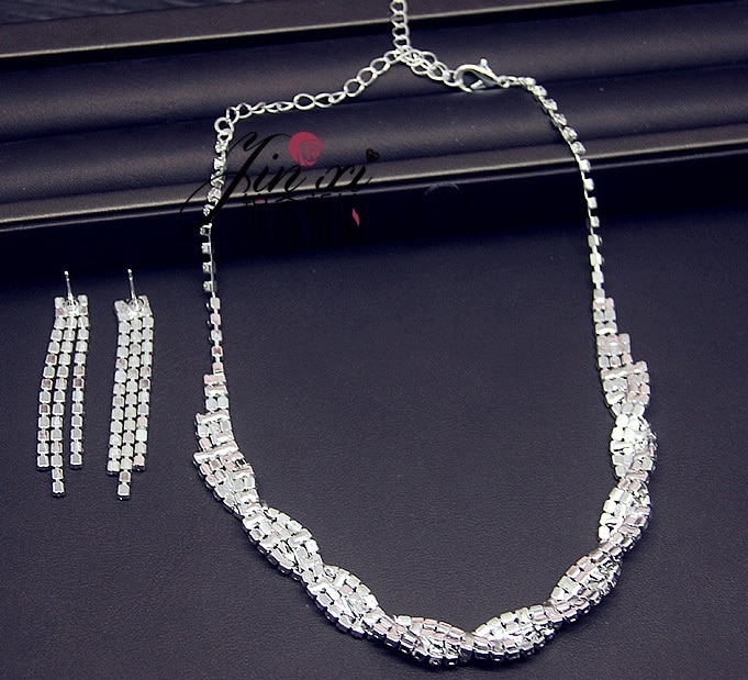 NPASON Jewelery Sets Bride Wedding Full Dress Jewelry Crystal Necklace Earrings Unique Style