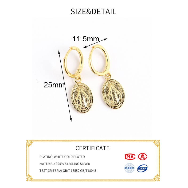 INZATT réel 925 Sterling argent Vintage géométrique rond boucles d'oreilles pour les femmes de fête Fine bijoux accessoires