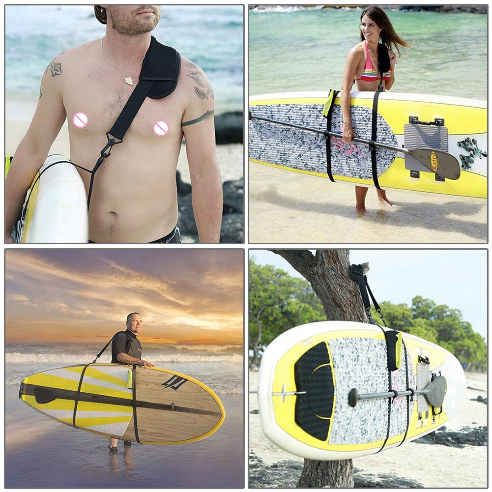 Surfbrett-schultertragegurt, verstellbarer stand-up-paddleboard-gurt mit wasserflaschentasche für surf-finnen, paddel und wakeboard