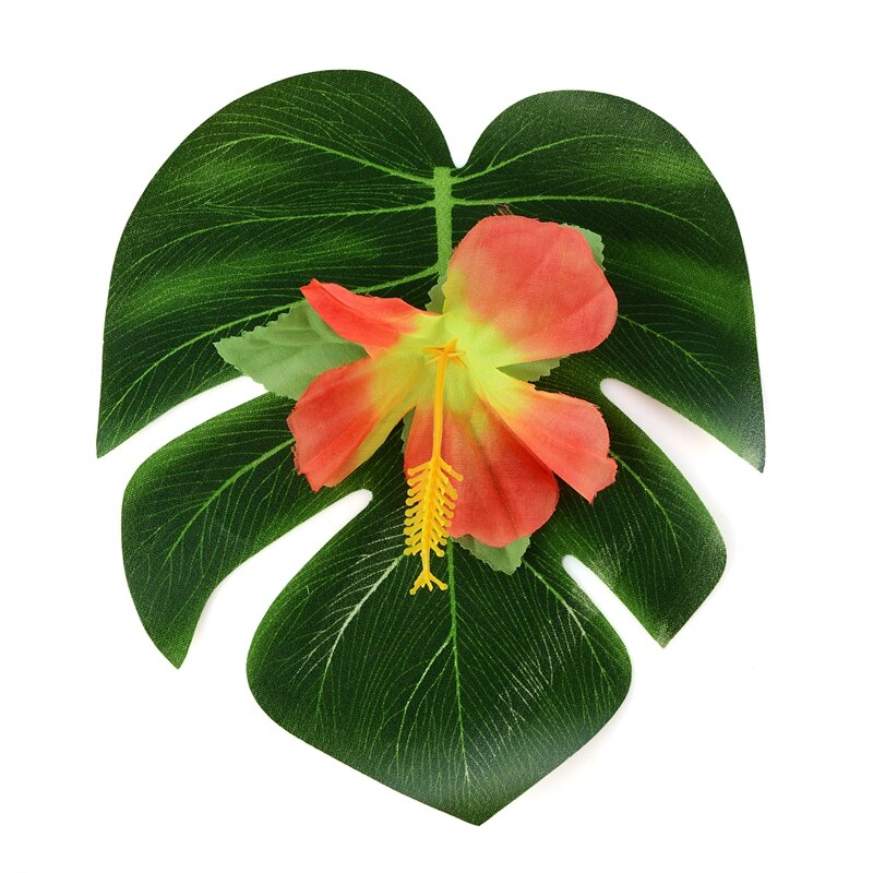 54Pcs/set Party Decor Supplies Tropical Palm Leaves Hibiscus Flowers Simulation Leaf For Hawaiian Jungle Beach Party DIY Decor