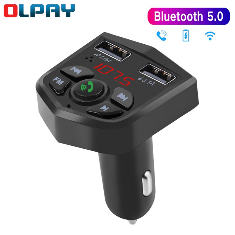 Cargador USB Dual 3.1A para coche Bluetooth 5,0 Kit manos libres para coche inalámbrico transmisor FM con Bluetooth LCD reproductor de MP3 para coche