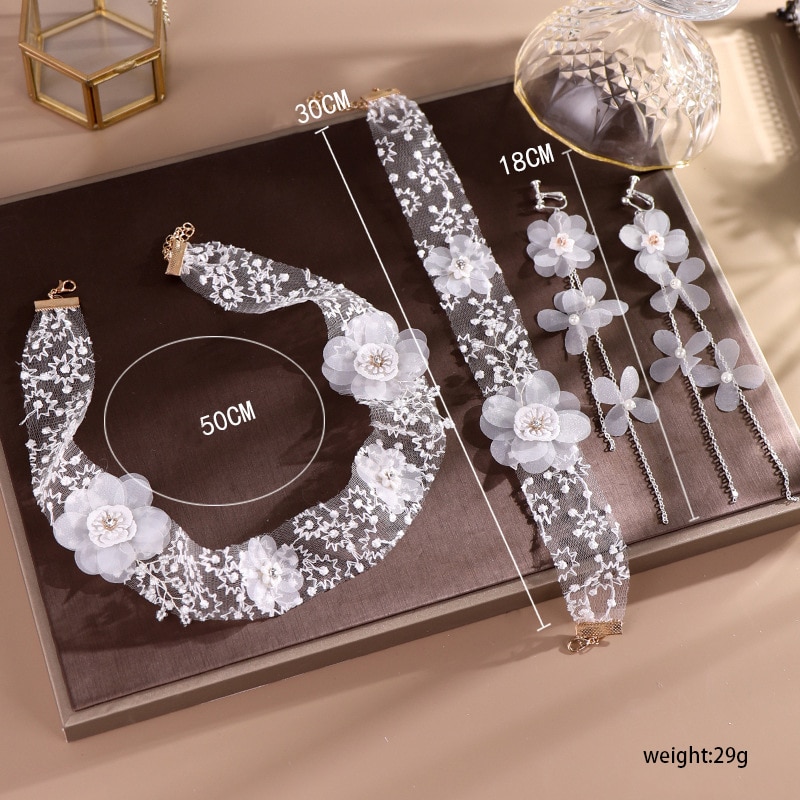 Korea Luxe Garen Bloem Bruiloft Haarband Met Oorbellen Zijde Hoofdtooi Sweet Chic Sieraden Sets Bruids Haar Accessoires