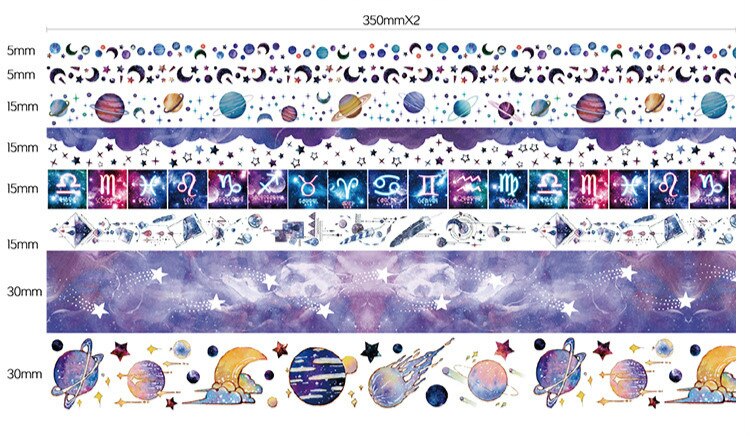 Söt papperstejp gör-det-själv scrapbooking-tejp klistermärke tecknad mönster stil dekorativ kombination hantverksset skolmaterial: Stjärnsystem