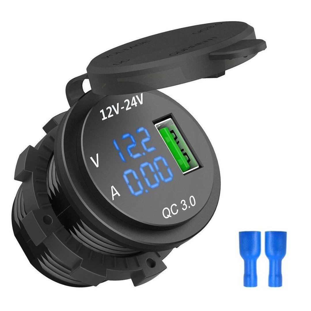 Kebidu Universal 5 V/3A QC 3,0 cargador de coche USB encendedor adaptador de enchufe cargador de coche voltímetro amperímetro para teléfono Móvil: Blue