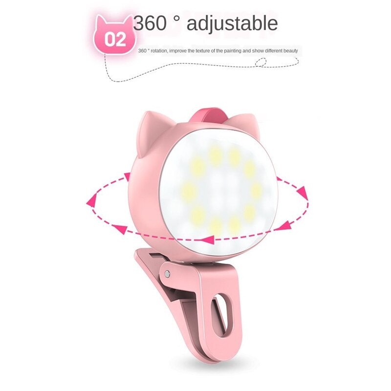 Schattige Kleine Dier Koud En Warm Twee-Kleur Mobiele Licht Ring Voor Iphone Xiaomi En Andere, led Licht Voor Selfie Wervelende Lamp