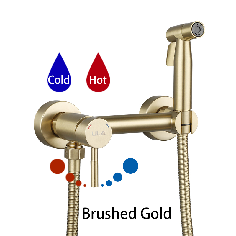 ULA Gold Bidet Wasserhahn Wc Wasserhahn Edelstahl Handheld Bidet Spritzgerät einstellen Kalt warm Wasser Mischer Kran Badezimmer Dusche Kopf: Gelb