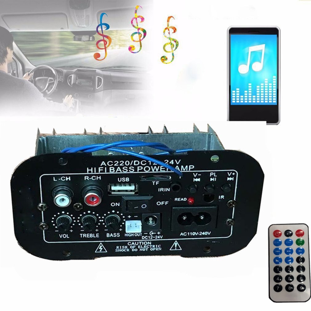 Multi-Functional Car Bluetooth Amplifier HiFi Bass Power AMP Stereo Digital Amplifier USB TF Remote For Car Home Accessories