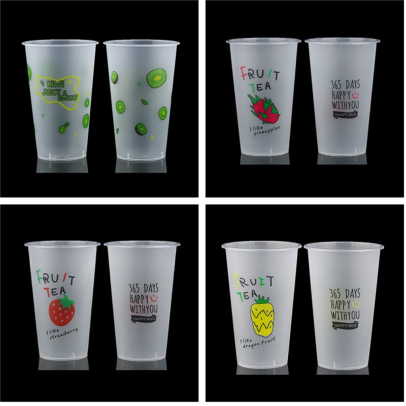 50pcs disposable fruit juice cup party birthday favor 500ml frosted transparent beverage plastic cups with love lid