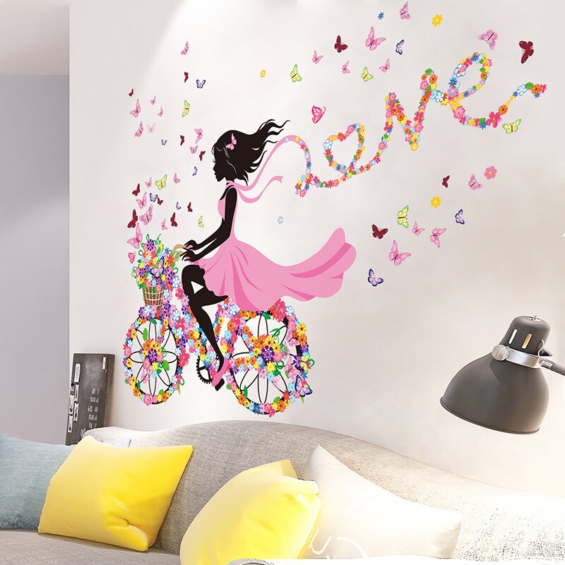[SHIJUEHEZI] pegatinas de vinilo para dibujo de cuento de hadas para pared de niñas, pegatinas para Mural de bicicleta de mariposas DIY para decoración de habitaciones de niños y bebés