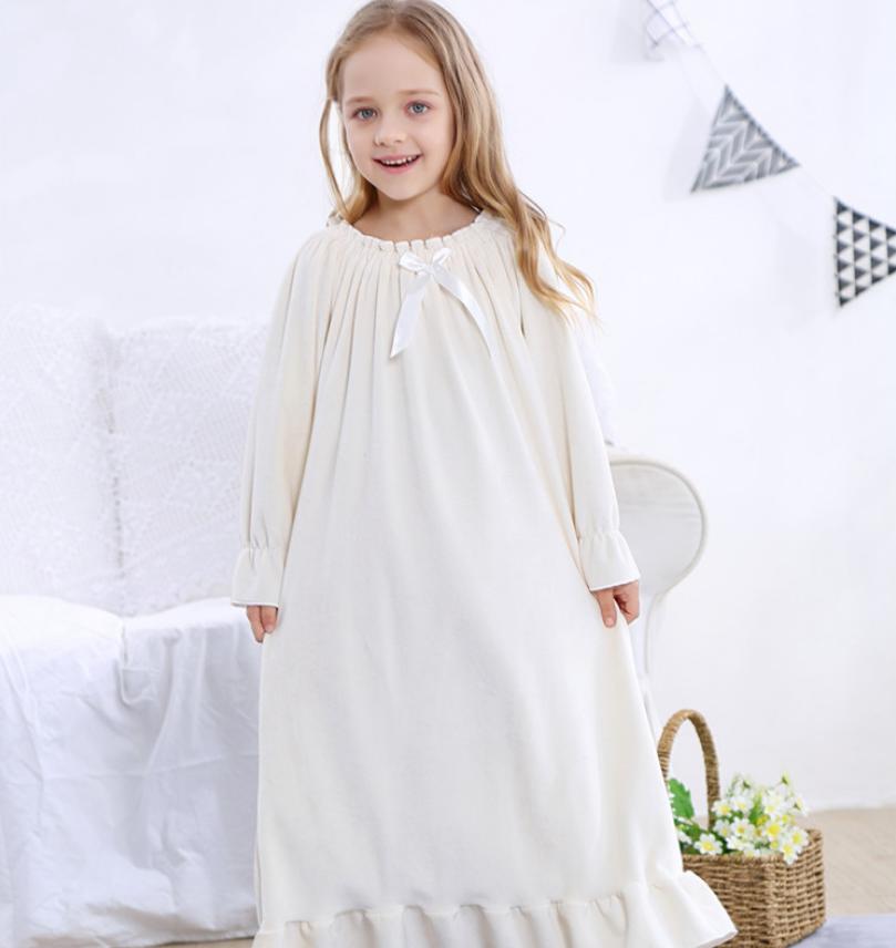 Våren barn & #39 ;s nattlinne baby flickor guld sammet barn sovkläder vintage prinsessa hem bär långärmad pyjamas